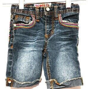 Girls Size 4 Squeeze Denim Shorts Blue Stone Wash Button Fly Casual Summer Jean